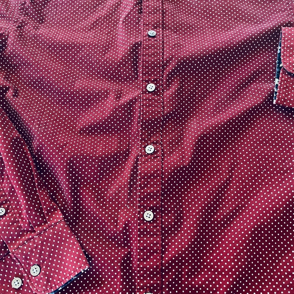 Denim & Flower Slim Fit Button Up Shirt Men's Sz M Burgundy Contrast Cuff Cotton - Picture 4 of 10